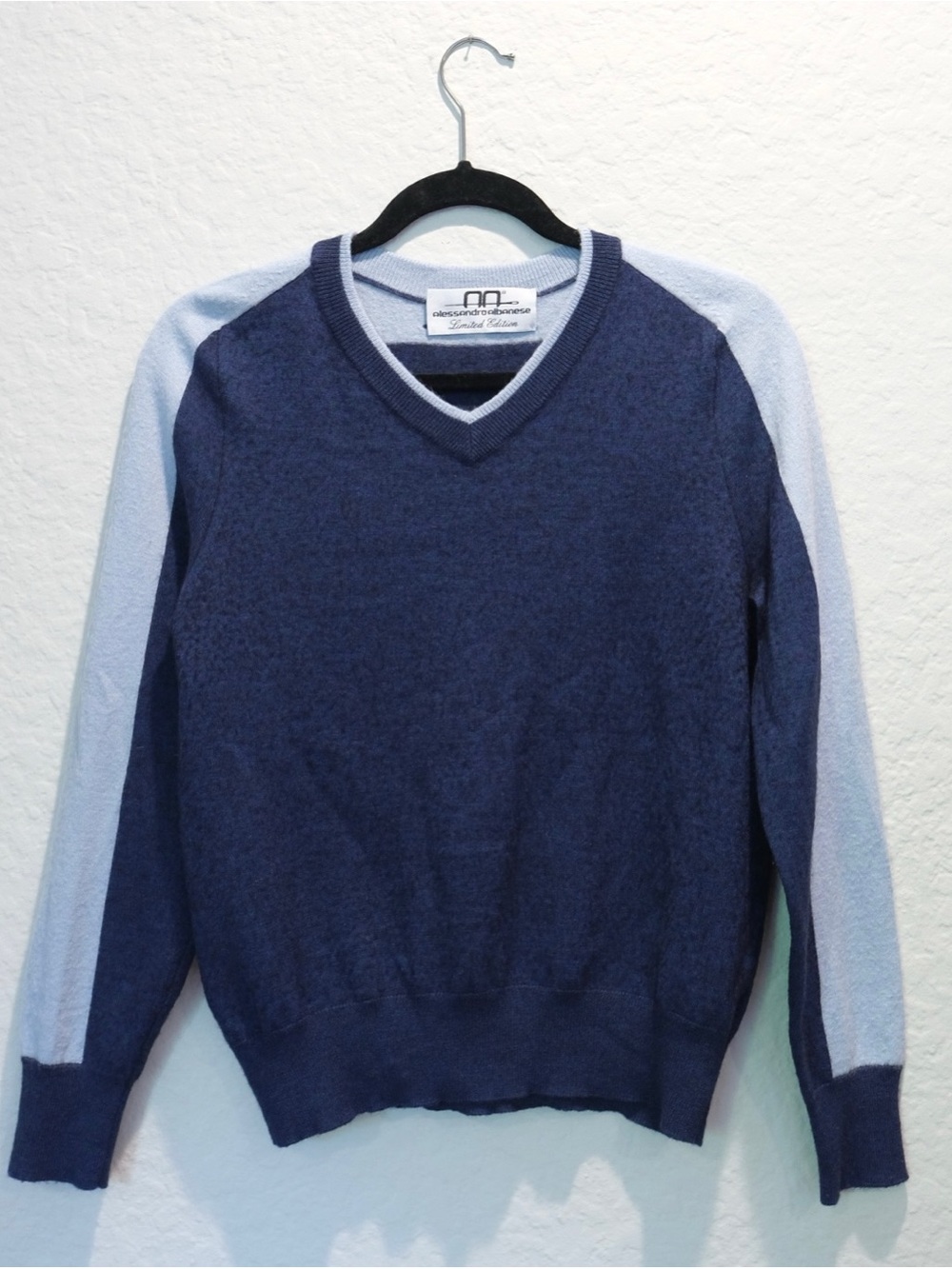 Alessandro Albanese AA Men’s Vermont Knit Italian Wool Blend Sweater S Blue